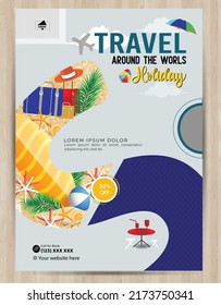 Modern company tours travel flyer design. Summer Holiday Tourism Brochure Template. Flyer Design Set with Beach View. tourism color a4 print ready tour flyer, Holiday Poster. World Adventure template.