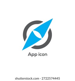 Icono moderno del App de la brújula con la aguja azul de la navegación y el anillo circular para el GPS, los mapas, el viaje, el símbolo móvil del diseño de la interfaz