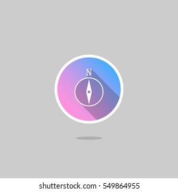 Modern Compass Icon with Long Shadow. Isolated.