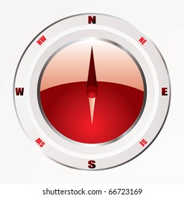 Modern compass icon with red base and silver trim bevel