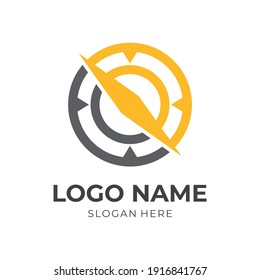 modern compass logo template flat yellow and silver color style