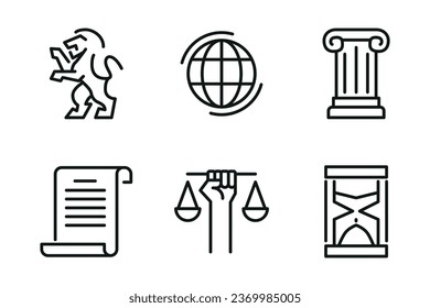 Modern complex symbols of rights and legal services.