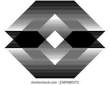 Modern composition of abstract geometric shapes in black and white style. Clean lines, striped shapes for backgrounds, prints, web design and graphic projects. Vector pattern with place for text