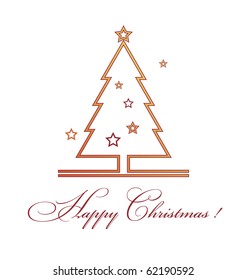Modern composition featuring a Christmas tree. Beside her are the stars. They are on a white background.