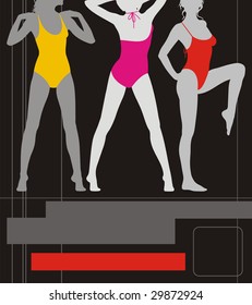 Modern composition with figures of girls. On girls bright bathing suits are put on. Under them the field for the text is located.