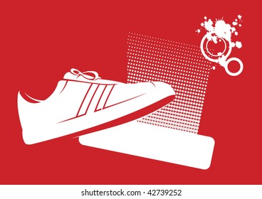 Modern composition with gym shoes. In the foreground gym shoes are located. Near to them a free field for the text.