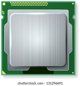 Modern computer core processing unit (CPU) isolated on white background.