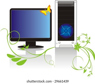 Modern computer. Decorative composition. Vector