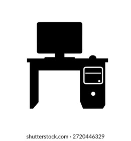 Silueta moderna del escritorio del ordenador con el monitor de escritorio y la torre de la PC para el Espacio de trabajo de la oficina en casa