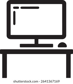 A modern computer desk silhouette on a black background, ideal for office, technology, or workspace-themed designs.