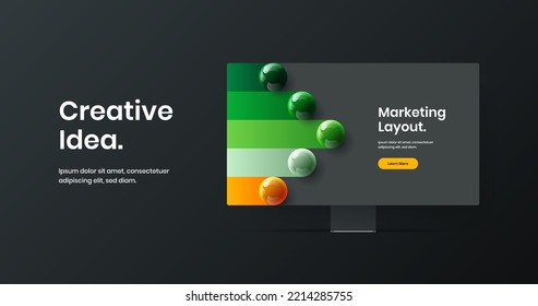 Modern computer display mockup site template. Premium banner vector design concept.