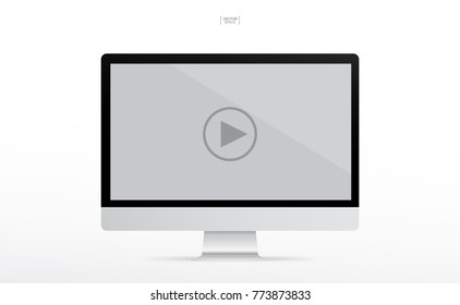 Modern computer display with video player interface symbol. Vector illustration.