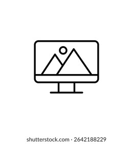 Modern Computer Displaying Minimalist Mountain Landscape Art Icon
