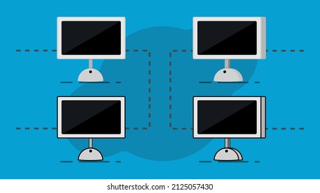 Modern computer from the early 2000s with various designs. Classic technology computer. PC screen.