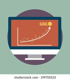 Modern computer with graph. Vector illustration.