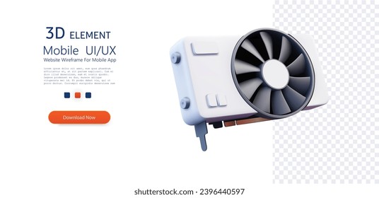 Modern Computer Graphics Card with Integrated Cooling Fan on Transparent Background. Gpu crypto mining vector illustration.