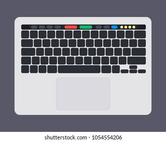 Modern computer keyboard with blank black keyboard keys and screen touch panel