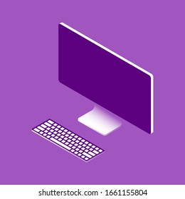 Modern computer and keyboard, purple in isometric style.