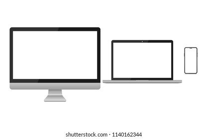 modern computer, laptop, smartphone on a white background.