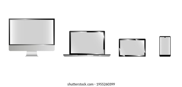 Modern computer, laptop, tablet, smartphone. Vector on background	