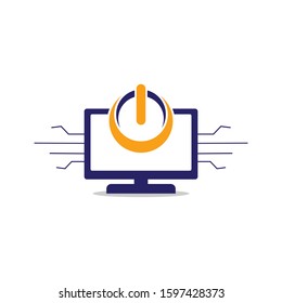 Modern computer maintenance and service logo vector. The icon can apply to shop store, market, business agent, supplier of PC hardwear or software. Flat modern vintage look. Cyber anonymous hacker man