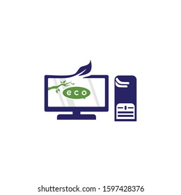 Modern computer maintenance and service logo vector. The icon can apply to shop store, market, business agent, supplier of PC hardwear or software. Flat modern vintage look. Cyber anonymous hacker man