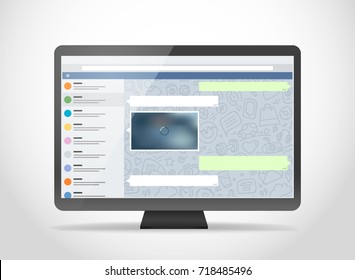 Modern computer with messenger application on the screen. Photoreal mockup. Template for a content