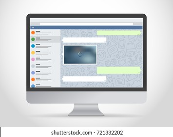 Modern Computer With Messenger Application On The Screen. Photoreal Mockup. Template For A Content