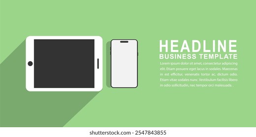 Modern computer mockup with text space background smartphone and tablet mockup isolated on green background. mockup and phone device mockup for ui ux app and website presentation.Stock Vector.
