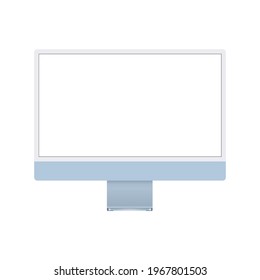 Modern Computer Monitor with Blank Screen, Isolated on White Background, Front View. Vector Illustration