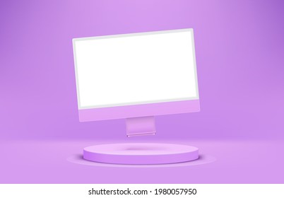 Modern computer monitor with blank screen on a stage. Levitation effect