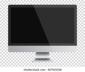 Modern computer monitor display with black screen isolated on transparent background. Front view. Vector eps10.