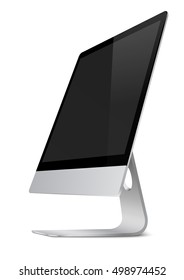Modern computer monitor display with black screen and shadows isolated on white background. Vector eps10.