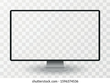 Modern computer monitor display with blank screen isolated on transparent background. Front view. Vector eps10.
