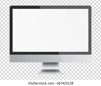 Modern computer monitor display with blank screen isolated on transparent background. Front view. Vector eps10.