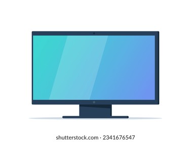 Modern computer monitor display with empty screen, blank copy space on computer. Front view. Vector illustration
