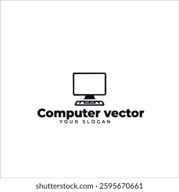 Modern Computer Monitor and Keyboard Vector Logo Design Clean and Minimalistic Technology Branding Illustration Customizable Slogan