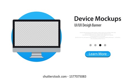 Modern computer monitor mockup - front view. Desktop computer banner. Business concept. Mockup devices. Computer monitor blank screen template for presentation UI design interface. Vector illustration