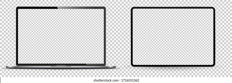 Moderna maqueta de monitor de computadora aislada en la vista frontal transparente. Ilustración vectorial.