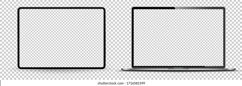 Moderna maqueta de monitor de computadora aislada en la vista frontal transparente. Ilustración vectorial.