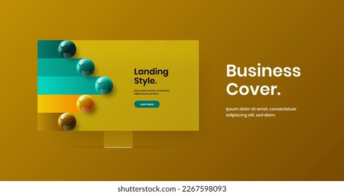 Modern computer monitor mockup landing page concept. Amazing website design vector illustration.