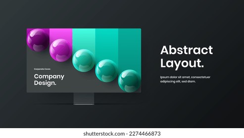 Modern computer monitor mockup site layout. Colorful banner design vector template.