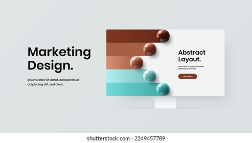 Modern computer monitor mockup web project template. Bright presentation vector design layout.