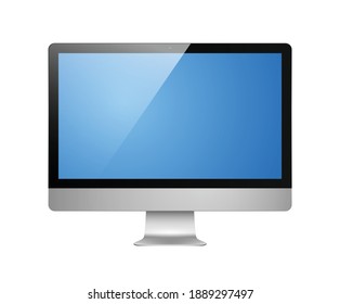 Modern computer monitor on white background realistic vector illustration