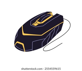 Modern computer mouse icon. PC accessory, hand controller. Gamers' equipment to play videogames. Cybersport gear with cable, wheel, buttons. Flat isolated vector illustration on white background