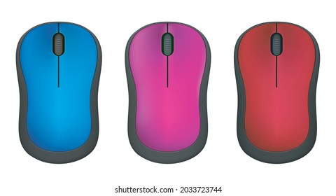 Modern computer mouse ,red,blue and purple on white background
