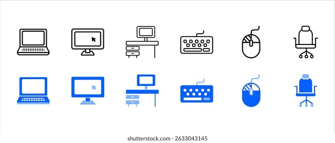 Modern Computer and Office Equipment Icon Set