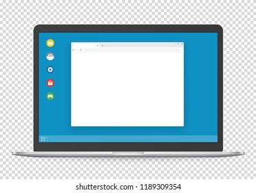 Modern computer with operating system interface template and blank browser page.
Vector object isolated on transparent background