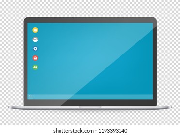 Modern Computer With Operating System Interface Template. Vector Object Isolated On Transparent Background