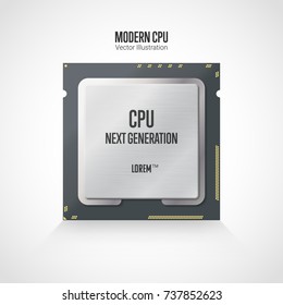 A modern computer processor. Front side. Realistic vector illustration isolated on white background.